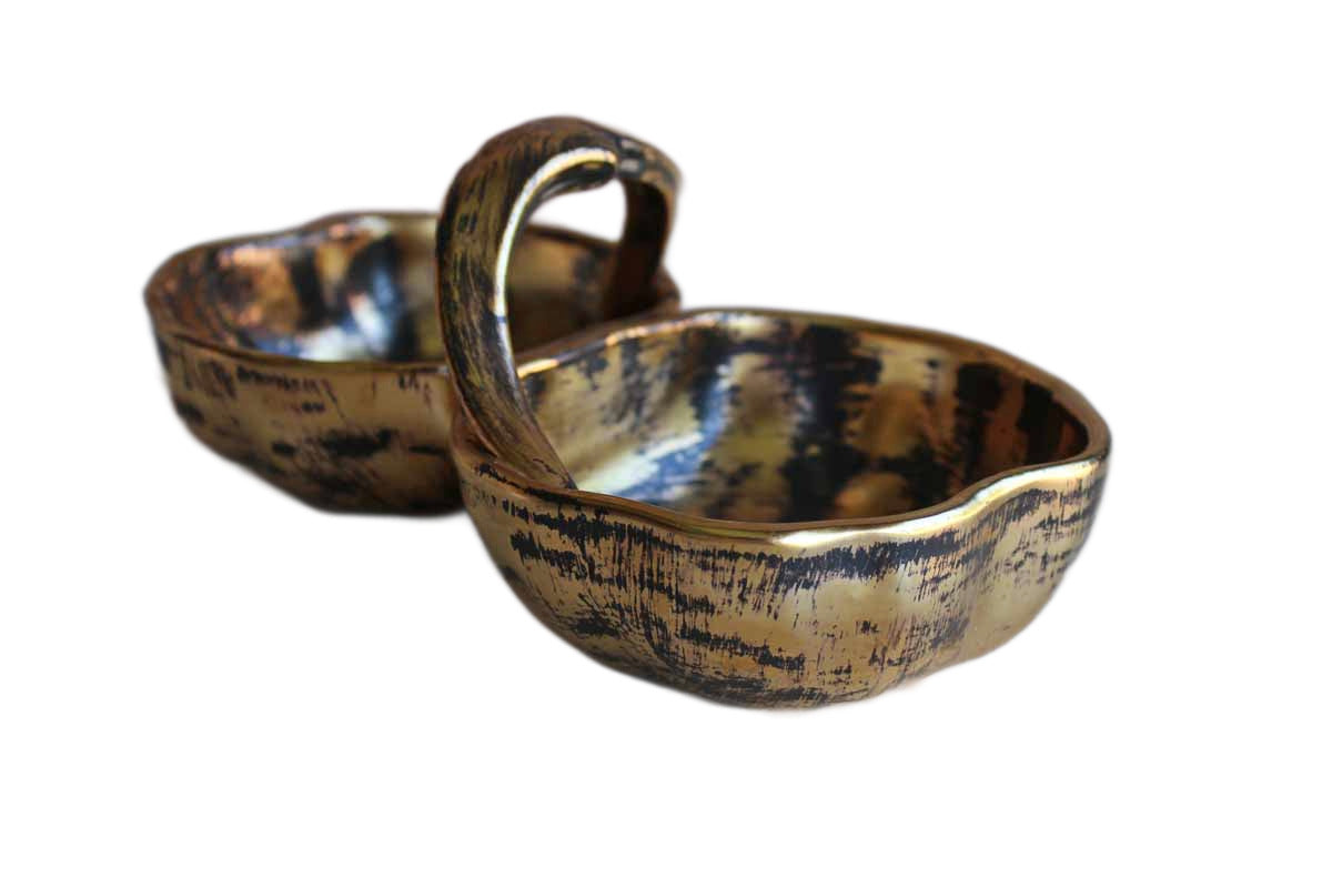 Stangl Pottery (New Jersey, USA) 22 KT Black-Gold Divided Ceramic Dish