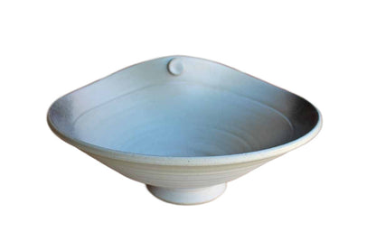 Handmade Stoneware Bowl with Indented Side and Splattered Gray and Blue Finish