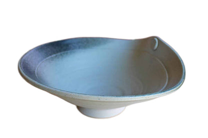 Handmade Stoneware Bowl with Indented Side and Splattered Gray and Blue Finish