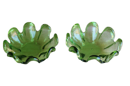 Green Glass Wine Bottle or Candle Trivets, A Pair