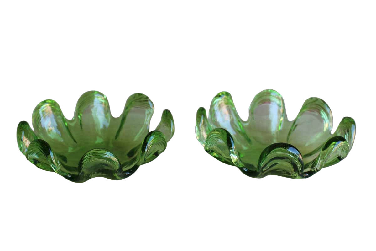 Green Glass Wine Bottle or Candle Trivets, A Pair