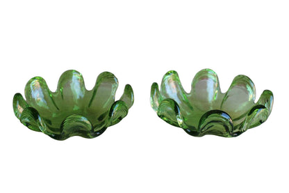Green Glass Wine Bottle or Candle Trivets, A Pair