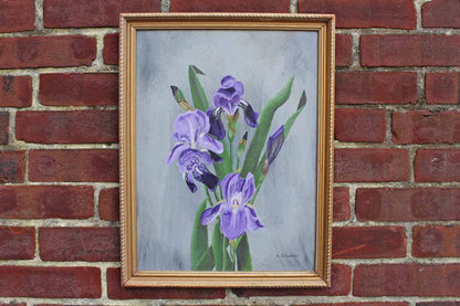Original Acrylic Painting of an Iris Flower by Arlene E. Reichard 1971