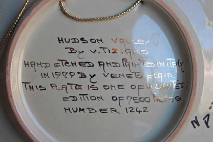 Veneto Flair (Italy) Hand Etched and Painted Wall Plate of the Hudson Valley