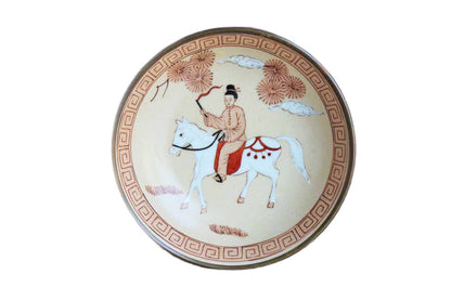 A.C.F. (Hong Kong) Japanese Porcelain Ware Brass Enclosed Shallow Bowl Decorated with Man on a Horse