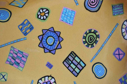 Bow Tie-Shaped Ceramic Dish with Colorful Millefiori-Style Shapes and Designs