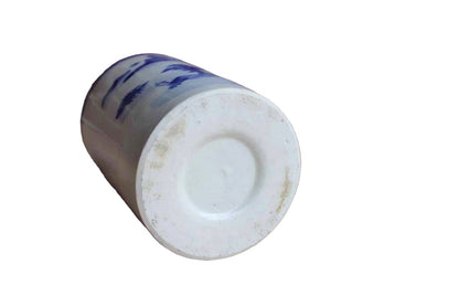 Ceramic Cylindrical Container with Simple Blue and White Landscape Scene