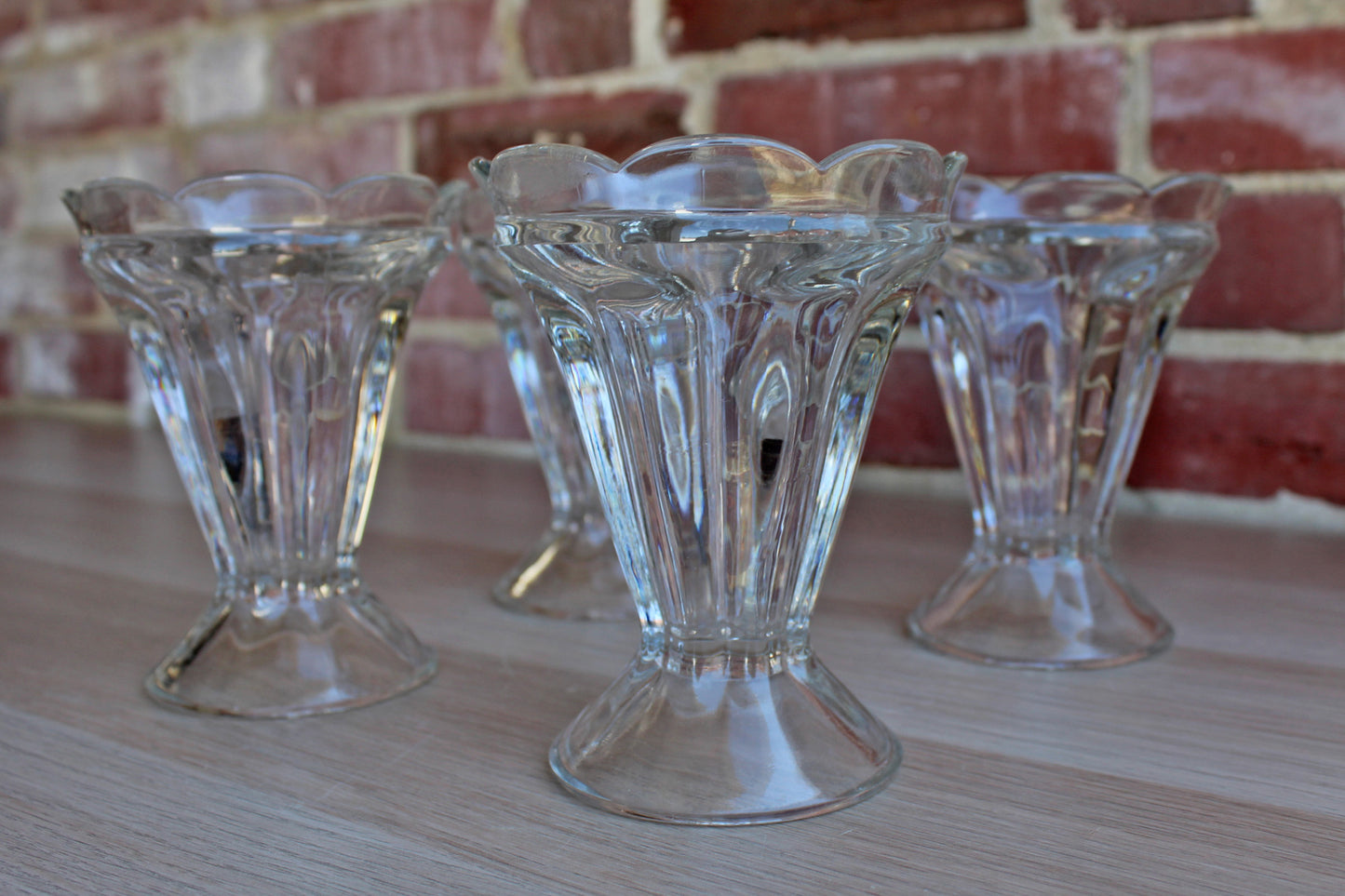 Jeannette Glass Company (Pennsylvania, USA) Clear Heavy Ice Cream Sundae Glasses, Set of 4