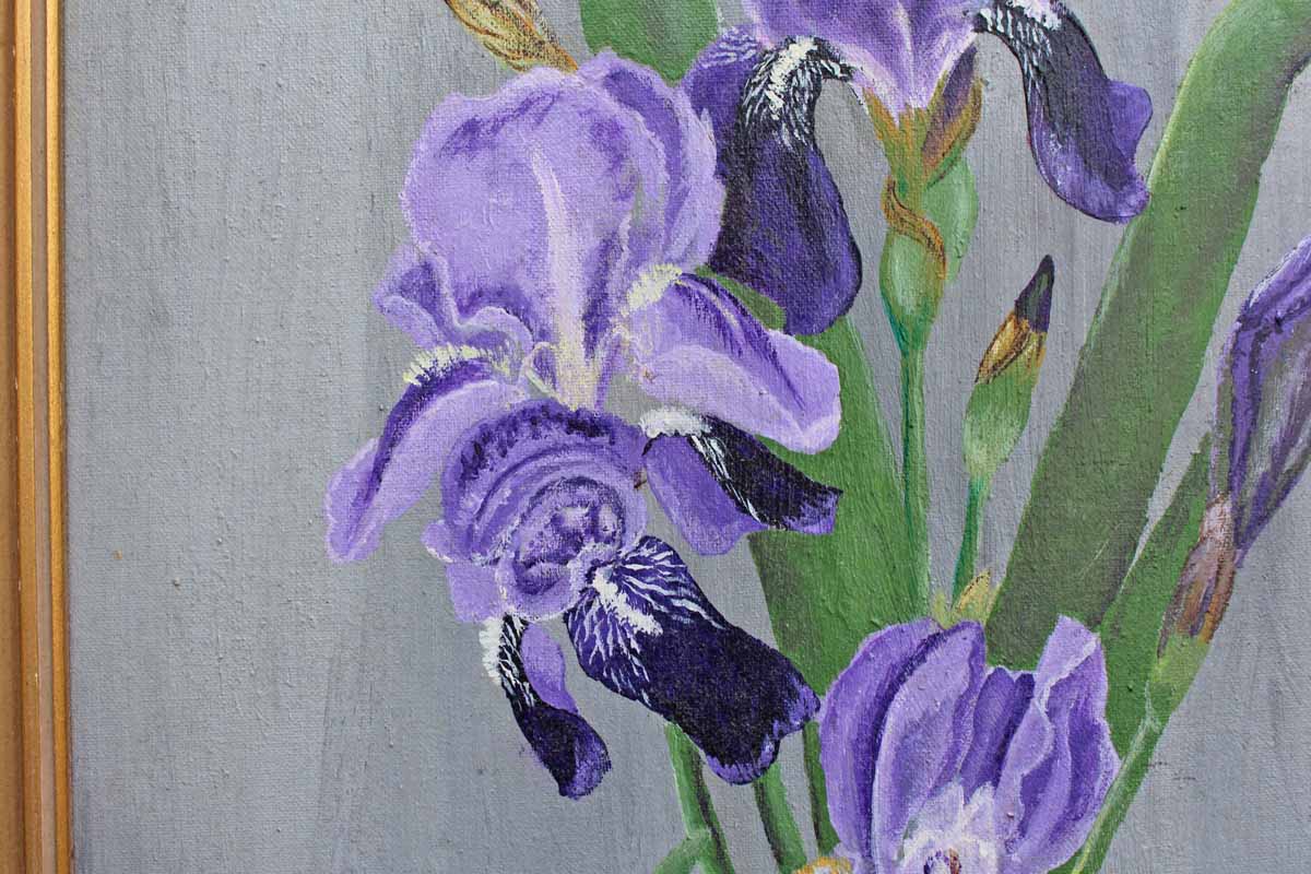 Original Acrylic Painting of an Iris Flower by Arlene E. Reichard 1971