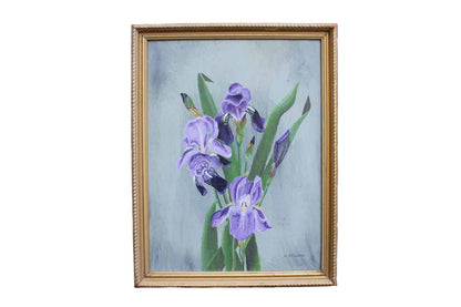 Original Acrylic Painting of an Iris Flower by Arlene E. Reichard 1971