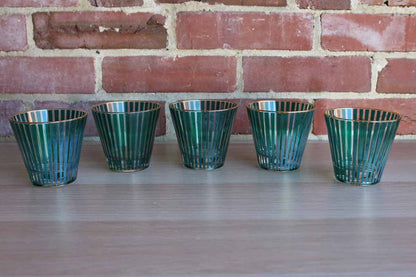 Old Fashioned Glasses Decorated with Blue Stripes, 5 Pieces