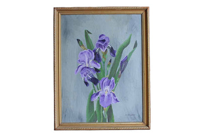 Original Acrylic Painting of an Iris Flower by Arlene E. Reichard 1971