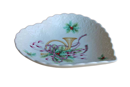 Mikasa (Japan) Noel Heart-Shaped Bone China Dish with Candy Canes, Holly, and Horn