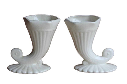 Ceramic Ivory Cornucopia Planters, A Pair