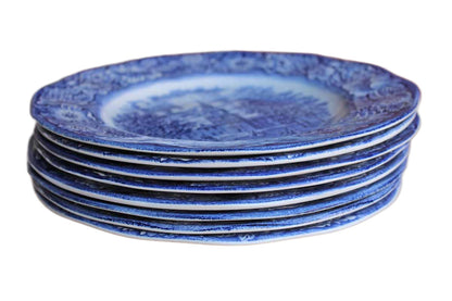 Staffordshire Ironstone (England) Liberty Blue Independence Hall Dinner Plates, Set of 8
