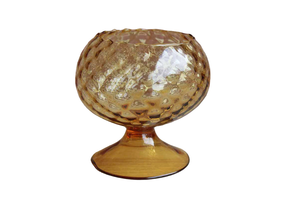 Empoli Art Glass (Italy) Hand Blown Diamond Optic Amber Glass Fishbowl Vase
