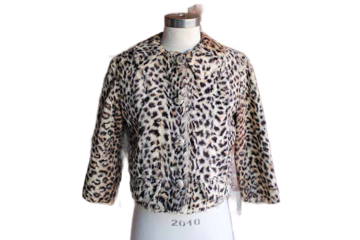 Glentex Faux Fur Cheetah Print Cropped Jacket, Size Small