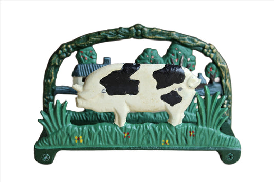 Cast Iron Pig and Farm Scene Book or Napkin Holder