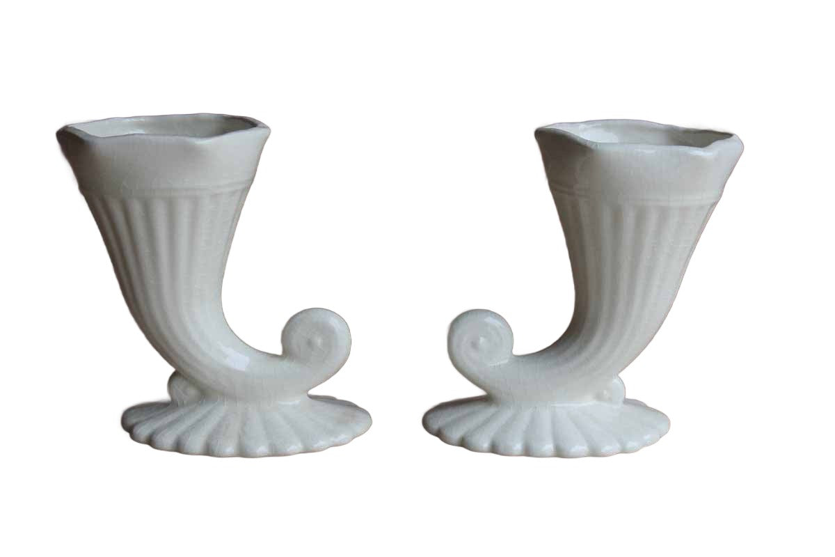 Ceramic Ivory Cornucopia Planters, A Pair