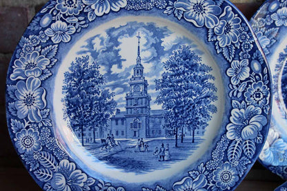 Staffordshire Ironstone (England) Liberty Blue Independence Hall Dinner Plates, Set of 8