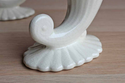 Ceramic Ivory Cornucopia Planters, A Pair
