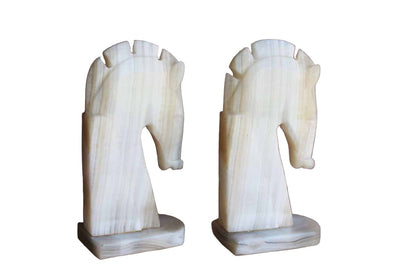 Carved Light Alabaster Horsehead Bookends, A Pair