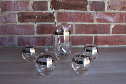 Libbey Glass (Ohio, USA) Pitcher, Stir Spoon and Four Roly Poly Glasses Cocktail Set