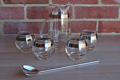 Libbey Glass (Ohio, USA) Pitcher, Stir Spoon and Four Roly Poly Glasses Cocktail Set