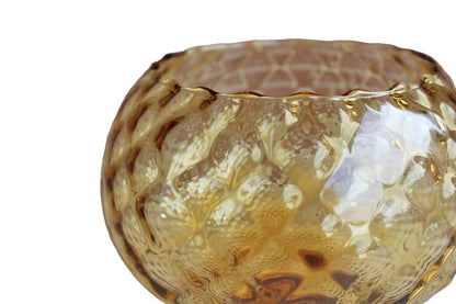 Empoli Art Glass (Italy) Hand Blown Diamond Optic Amber Glass Fishbowl Vase