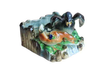 Vibrantly Painted Ceramic Planter Decorated with Two Ducks by the Water's Edge, Made in Japan