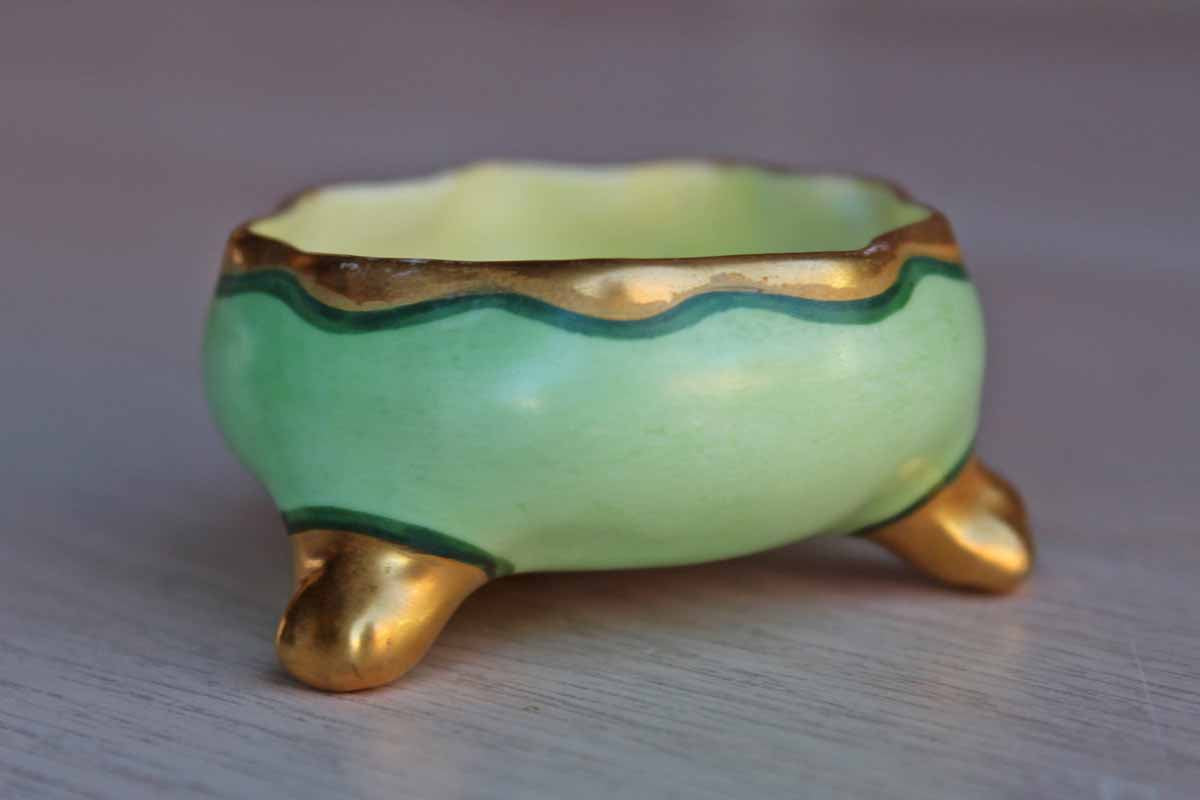 Small Green and Gold Footed Bowl