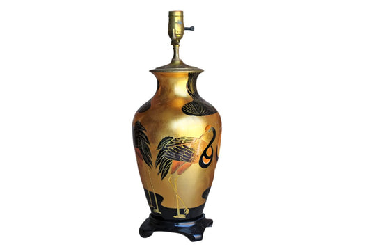 Hand Painted Gold Table Lamp with Heron Birds