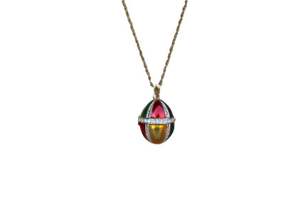 Gold Tone Colorfully Enameled Egg Locket on a Gold Chain