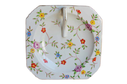 Takito Company (Japan) Square Ceramic Dish with Colorful Flowers and Handle
