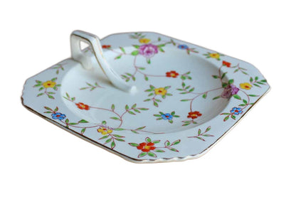 Takito Company (Japan) Square Ceramic Dish with Colorful Flowers and Handle