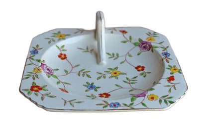 Takito Company (Japan) Square Ceramic Dish with Colorful Flowers and Handle