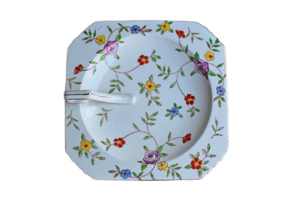 Takito Company (Japan) Square Ceramic Dish with Colorful Flowers and Handle