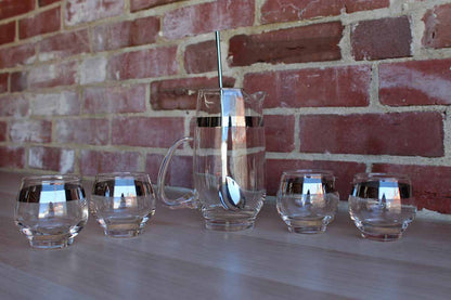 Libbey Glass (Ohio, USA) Pitcher, Stir Spoon and Four Roly Poly Glasses Cocktail Set