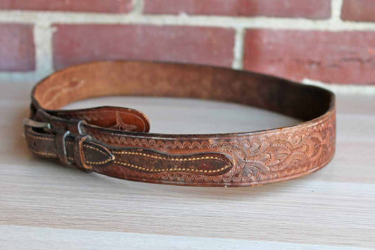 Tooled Western Style Cowhide Belt