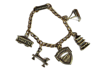 Children's Size Gold Tone Charm Bracelet Featuring San Francisco Points of Interest