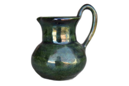 Miniature Green Stoneware Handled Pitcher