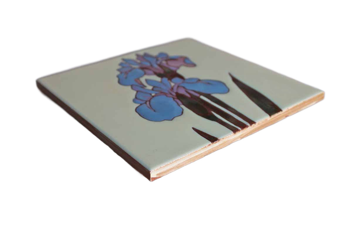 Mag Mor Art Tiles (New Mexico, USA) Blue Irises Ceramic Tile Adapted from a 17th Century Japanese Handscroll