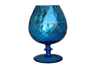 Empoli (Italy) Hand Blown Cobalt Blue Optic Glass Fishbowl Pedestal Vase