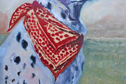 Original Framed and Signed Oil Painting of a Dalmatian Wearing a Red Bandana by Joan Promin, 1987