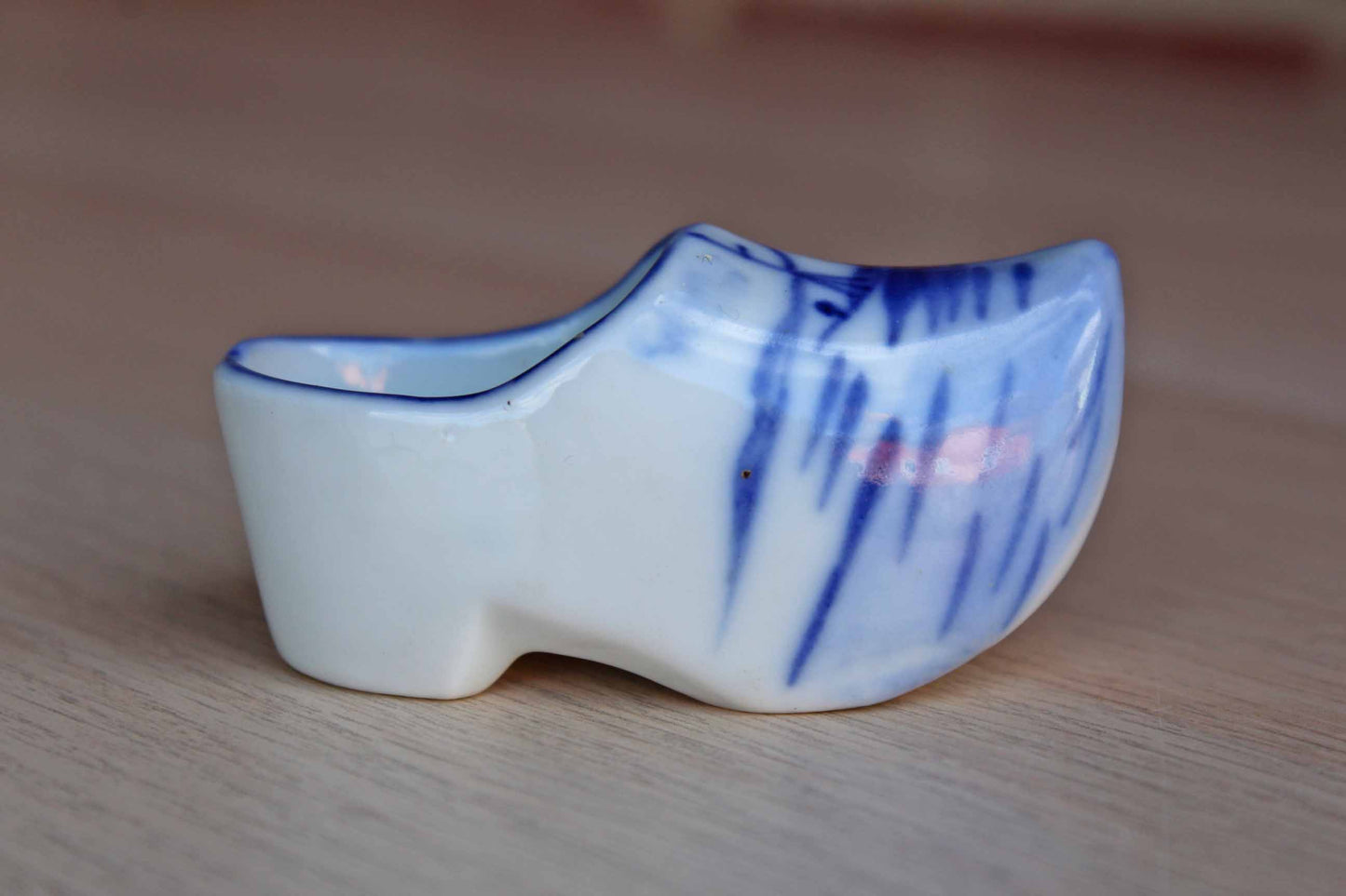 Tiny Ceramic Dutch-Style Clog Painted with Blue Water Scene