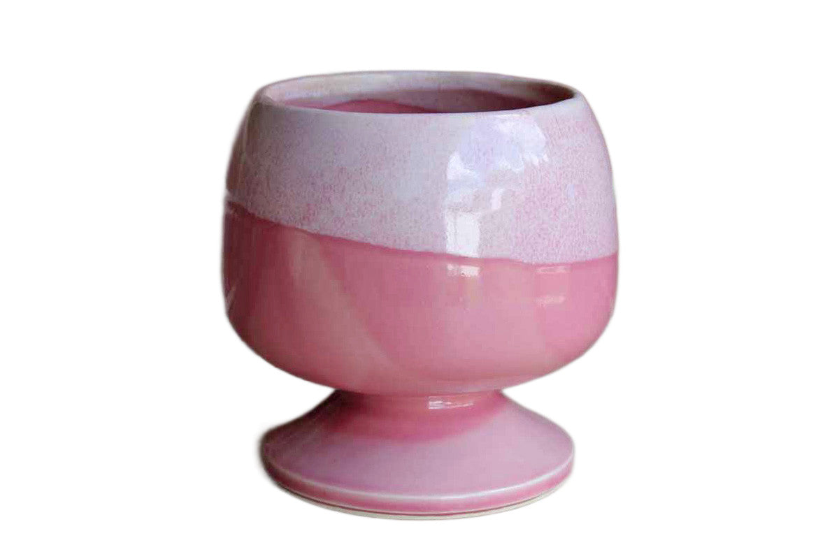 Round Cotton Candy Pink Pedestal Planter with Lighter Pink Drip Glaze