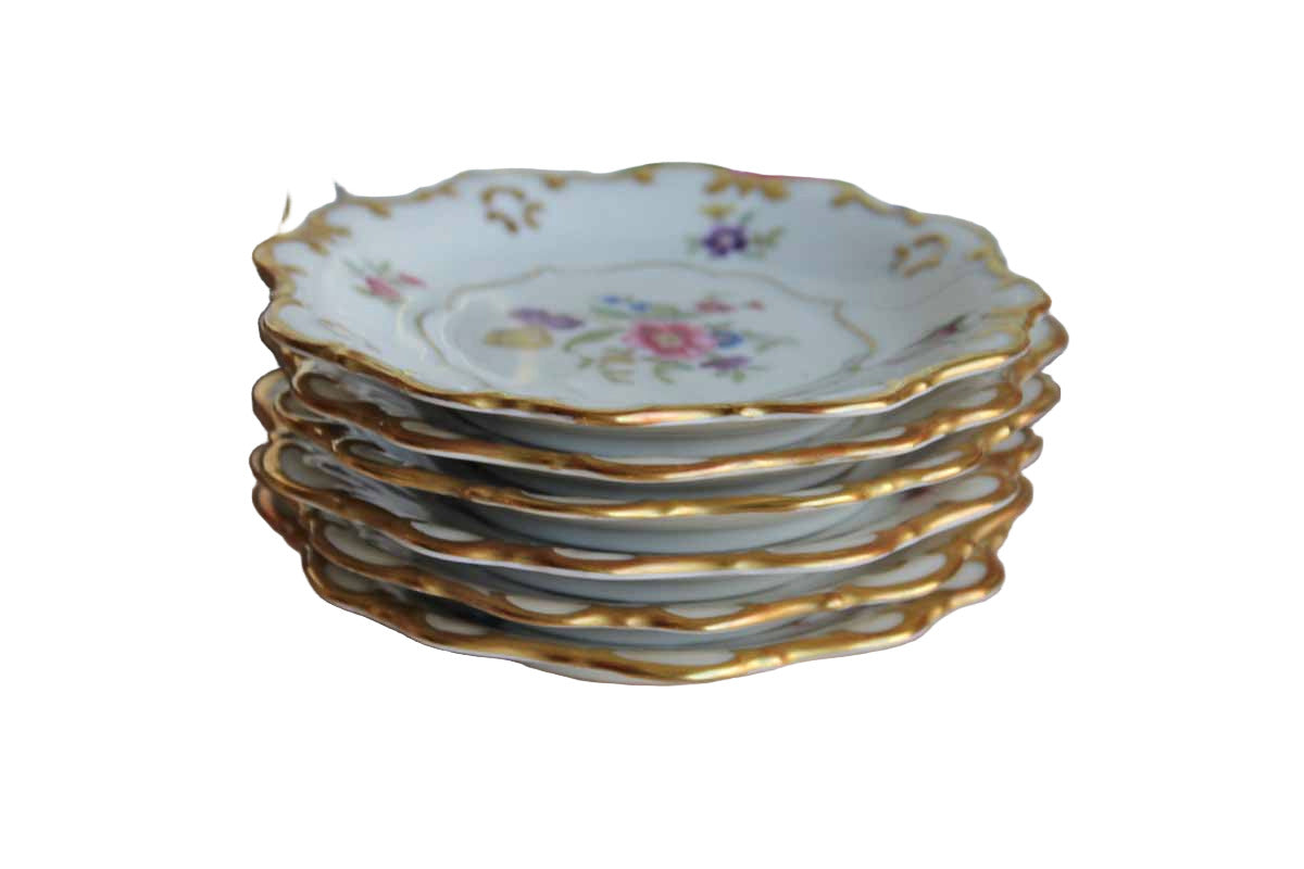 Graf Von Henneberg (Germany) Floral Gold Trimmed Porcelain Dessert Tray with Six Little Plates from Eschenbach (Bavaria)