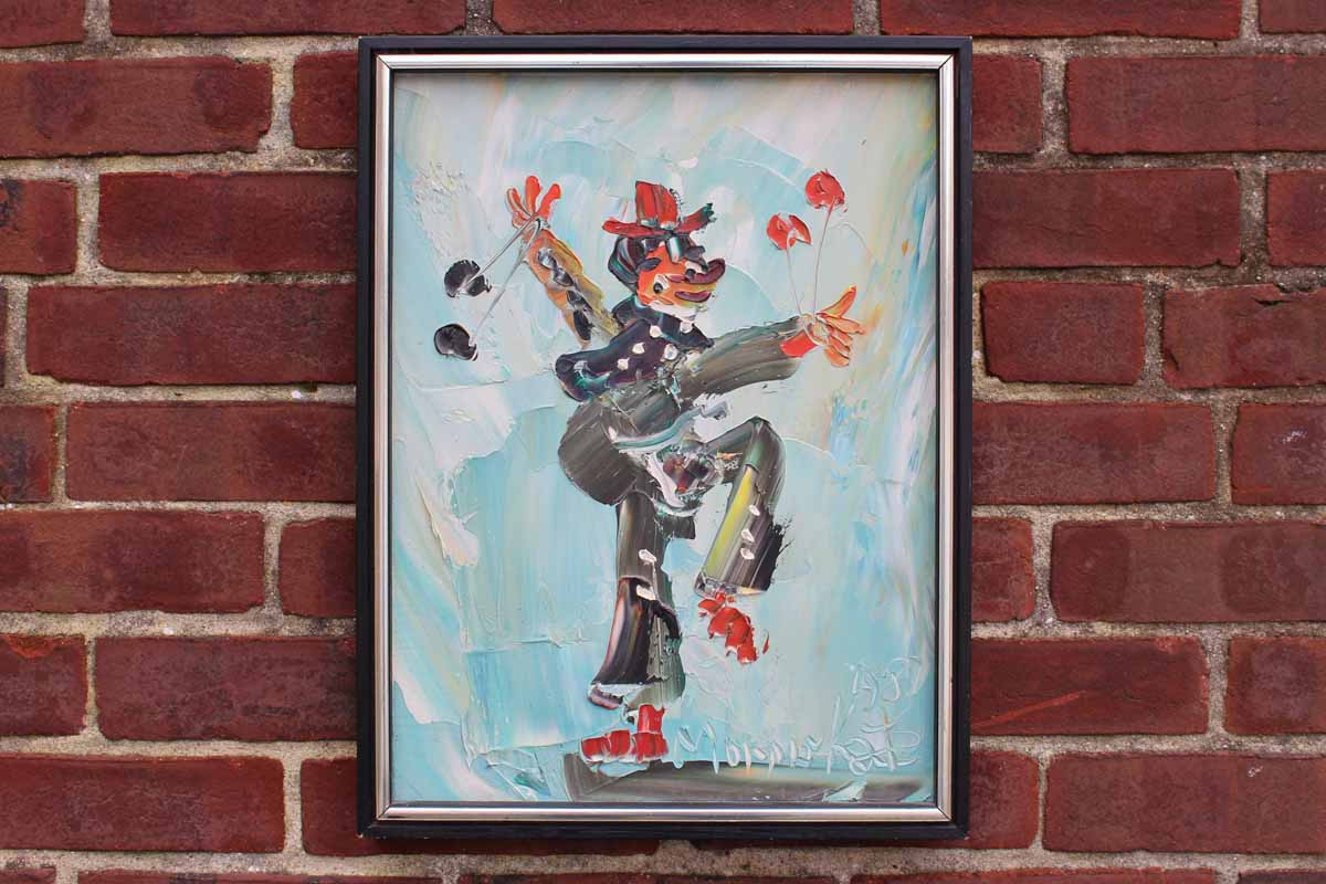 Original Oil Painting of a Juggling Clown by Morris Katz, 1987