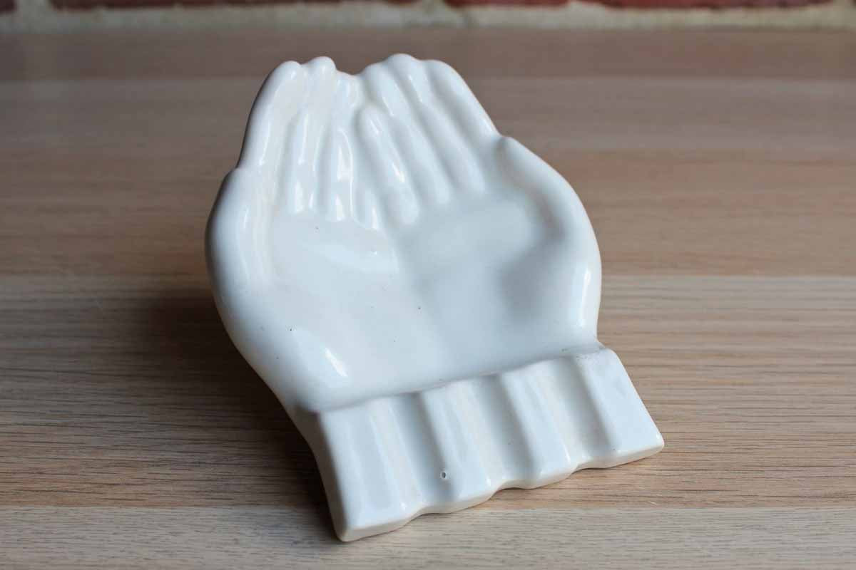 Camden Pottery (New Jersey, USA) White Ceramic Offering Hands Trinket Dish