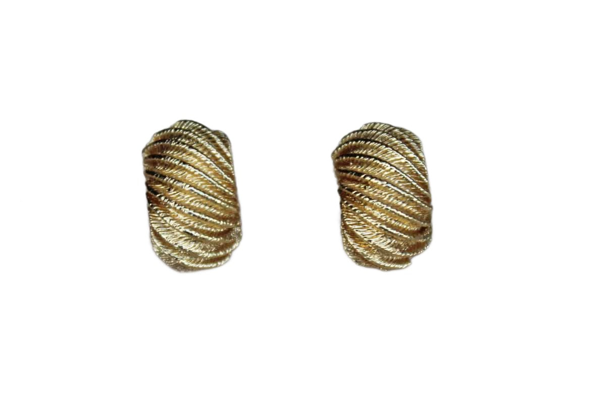 Gold Tone Pierced Earrings with Curved Shape and Ridged Details